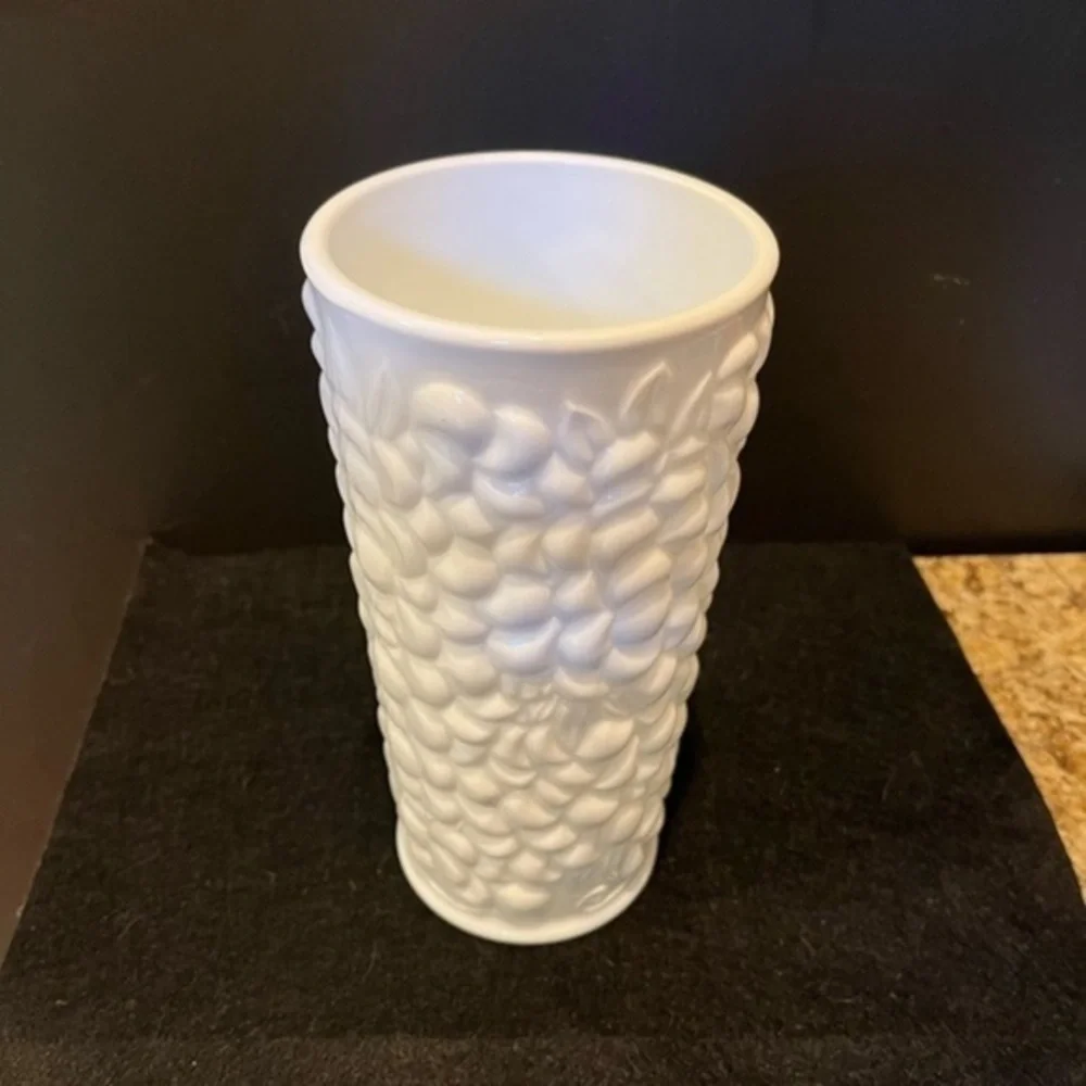 Vintage Textured Fruit Pattern Milk Glass Vase